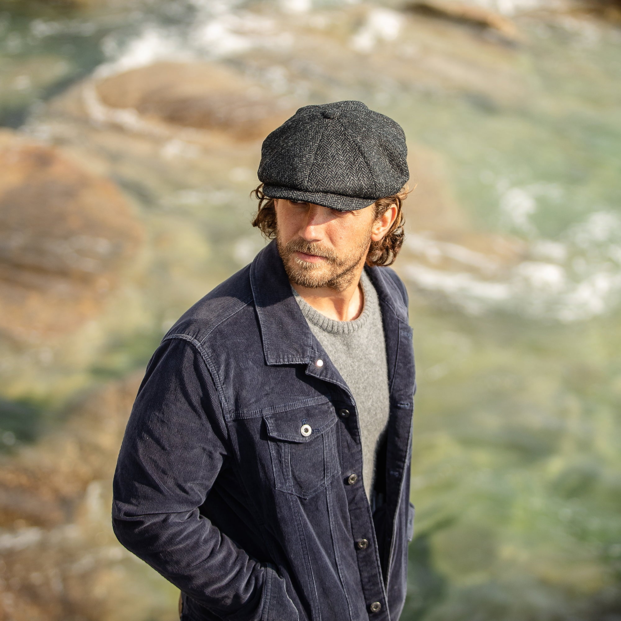 Black-Charcoal Pure New Wool Newsboy Cap - Image 6