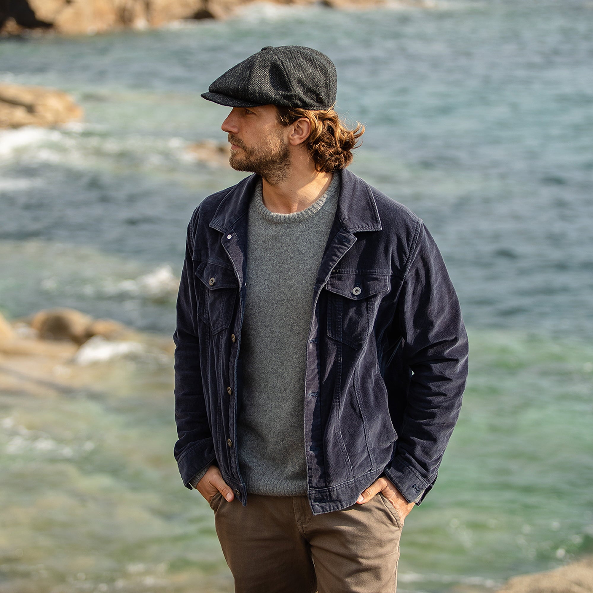 Black-Charcoal Pure New Wool Newsboy Cap - Image 5