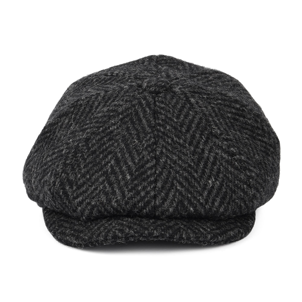 Black-Charcoal Heavyweight Donegal Tweed Herringbone Newsboy Cap - Image 2