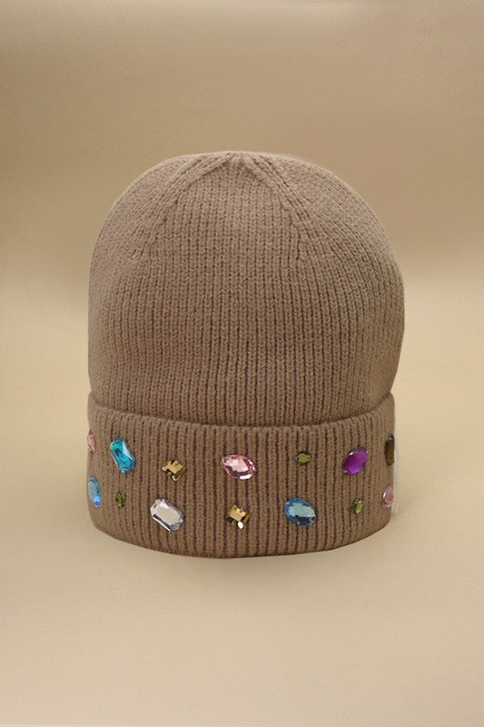 Jeweled Color Stone Embellishment Beanie - Image 3