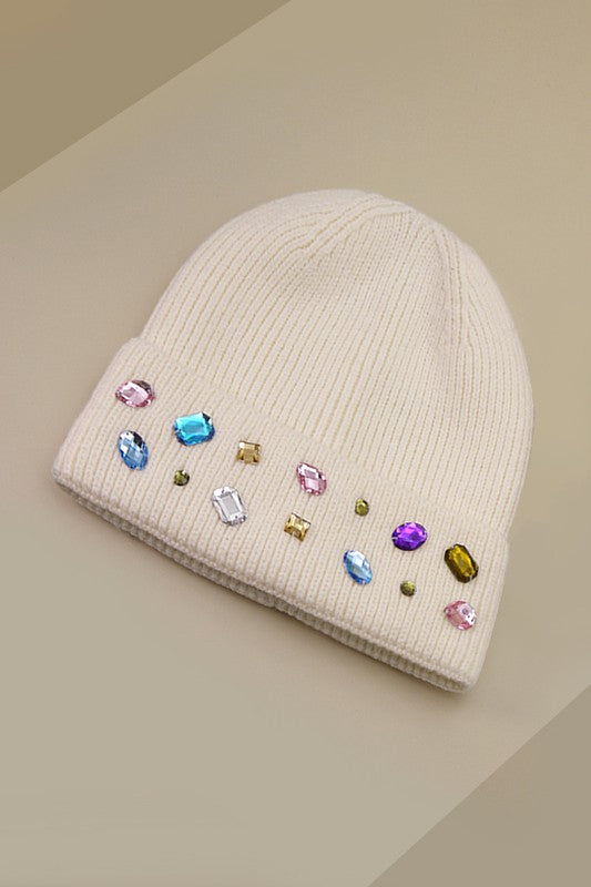 Jeweled Color Stone Embellishment Beanie - Image 6