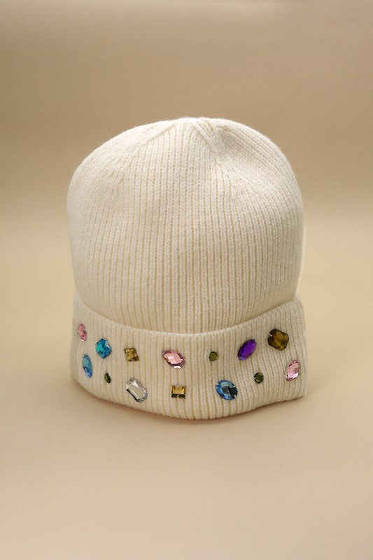 Jeweled Color Stone Embellishment Beanie - Image 4