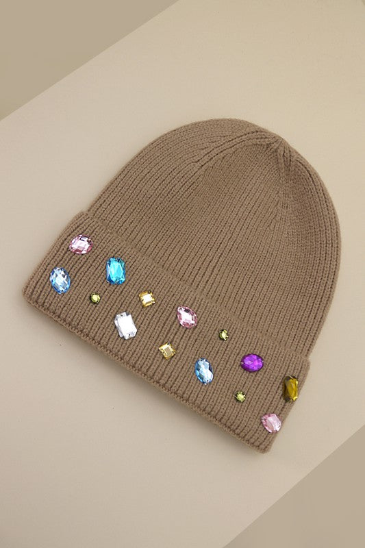 Jeweled Color Stone Embellishment Beanie - Image 5