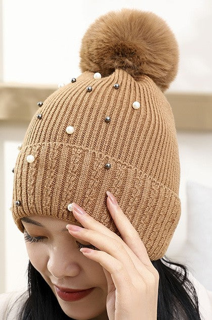 Sequin Faux Fur Pom Pom Beanie - Image 3