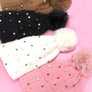 Sequin Faux Fur Pom Pom Beanie