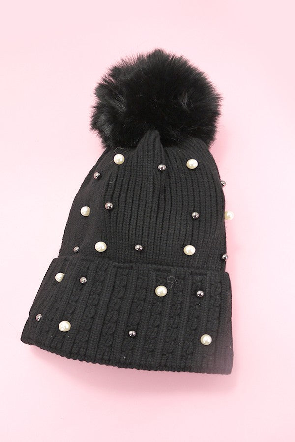 Sequin Faux Fur Pom Pom Beanie - Image 5