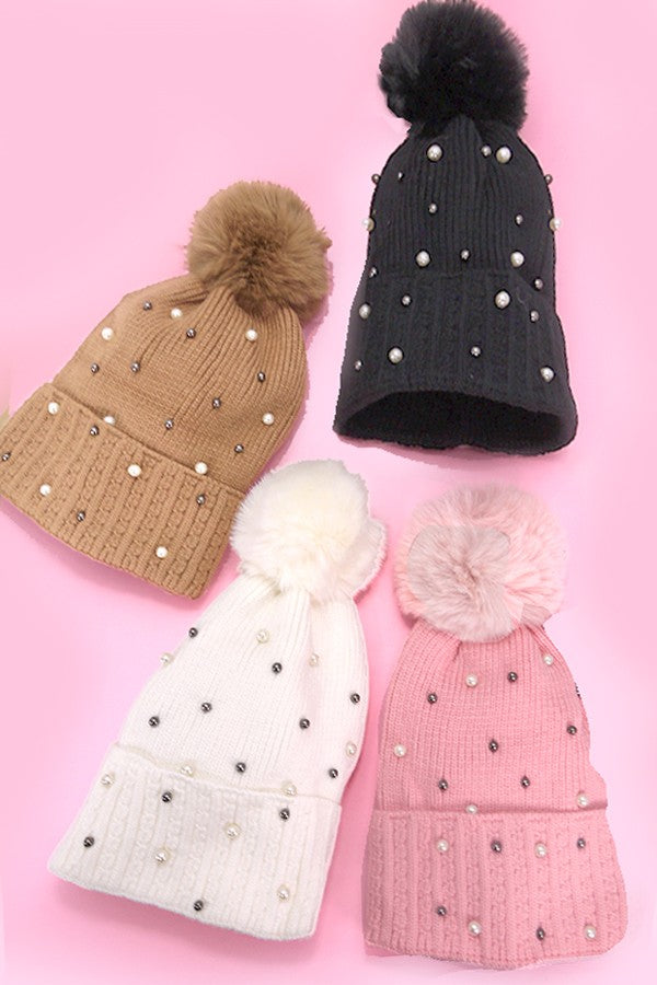 Sequin Faux Fur Pom Pom Beanie - Image 2
