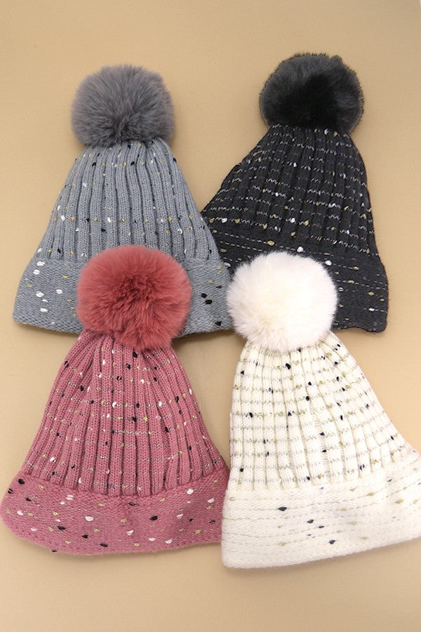Sequin Faux Fur Pom Pom Beanie - Image 6
