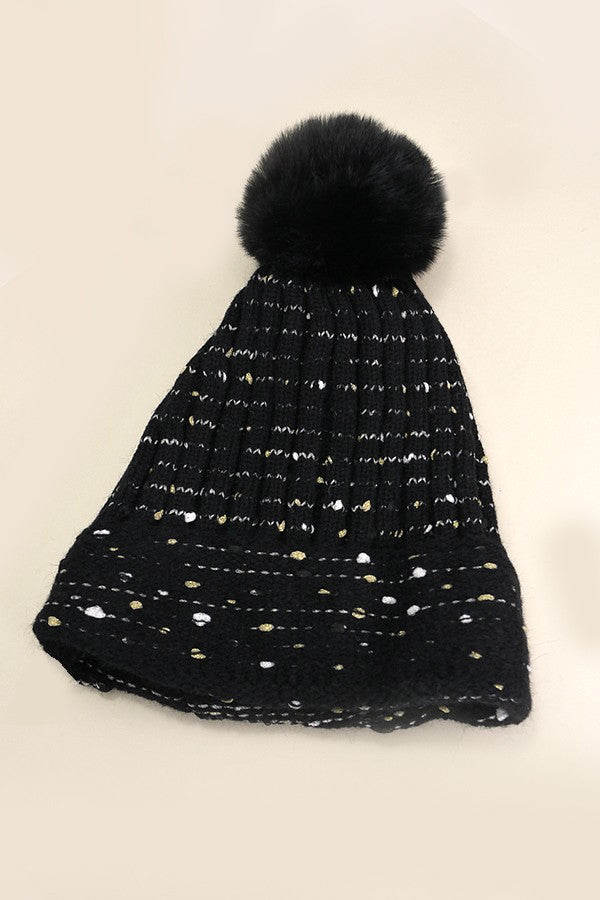 Sequin Faux Fur Pom Pom Beanie - Image 5