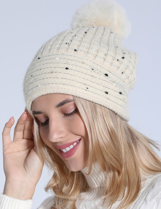 Sequin Faux Fur Pom Pom Beanie - Image 10