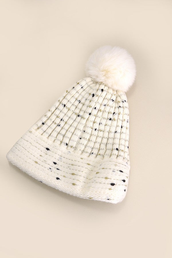 Sequin Faux Fur Pom Pom Beanie - Image 3