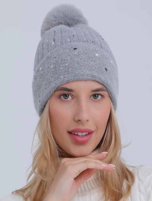 Sequin Faux Fur Pom Pom Beanie - Image 7