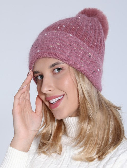 Sequin Faux Fur Pom Pom Beanie - Image 8