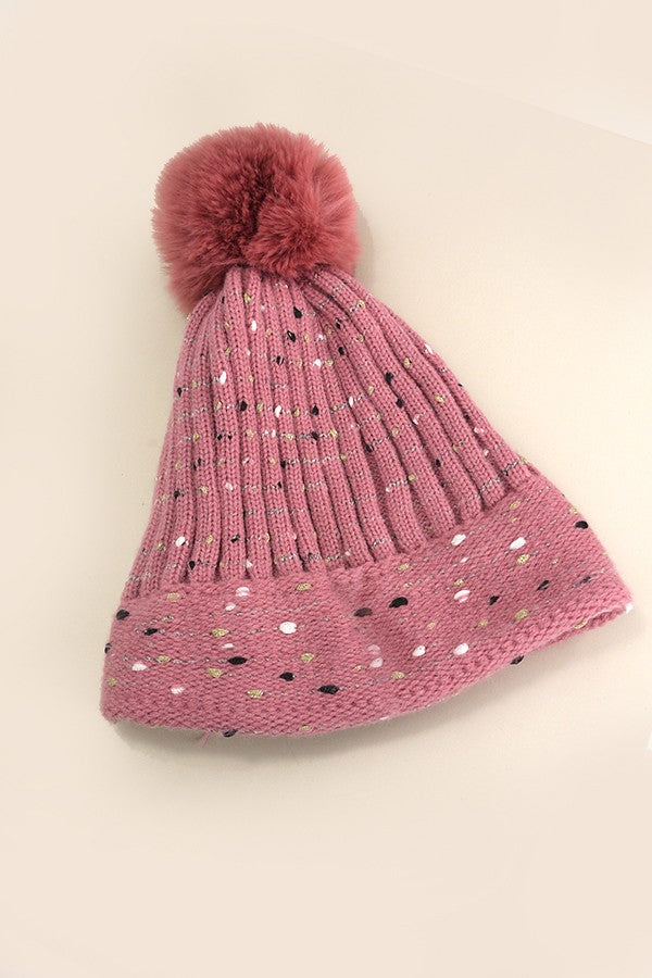 Sequin Faux Fur Pom Pom Beanie - Image 4
