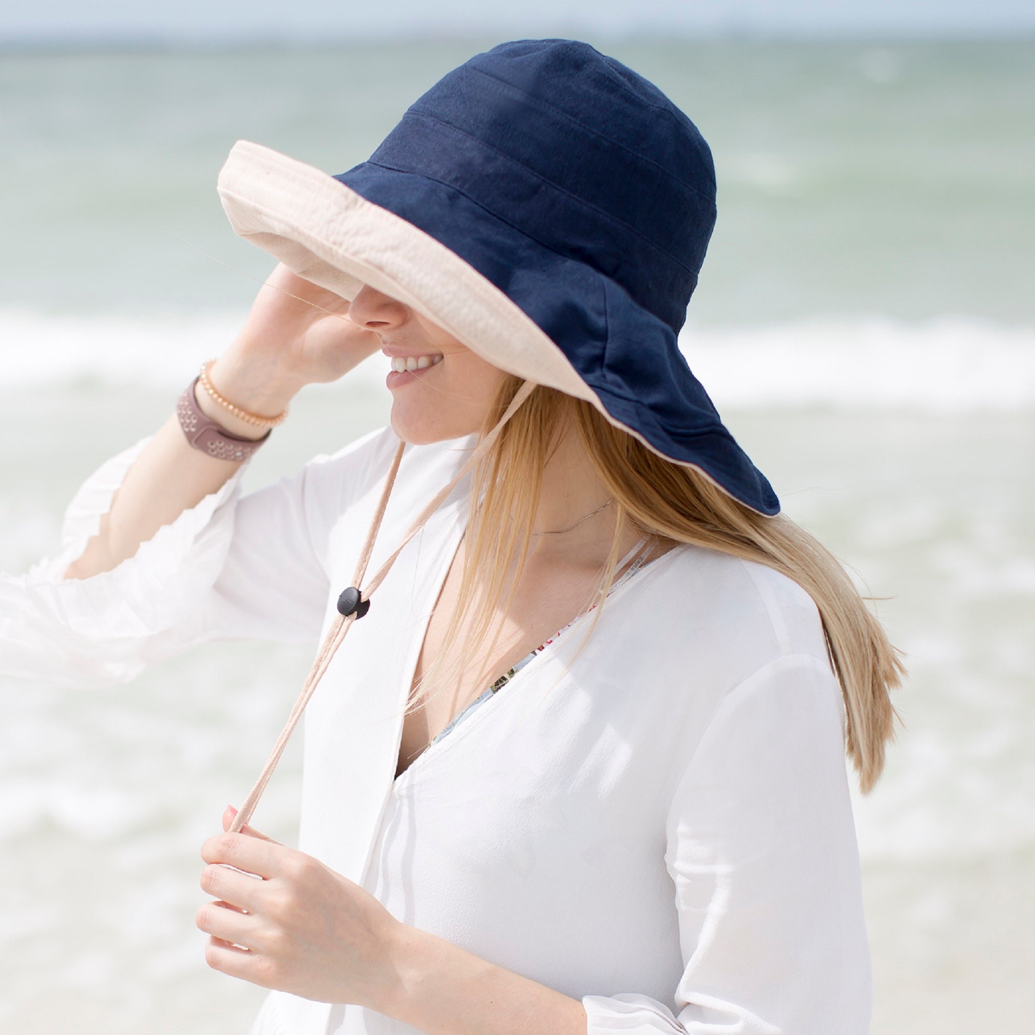 Sun Hat Women's Wide Brim Bucket Hat, Large Cotton Floppy Panama Sunhats Packable Summer Elegant Vacation Honeymoon Hat - Image 7