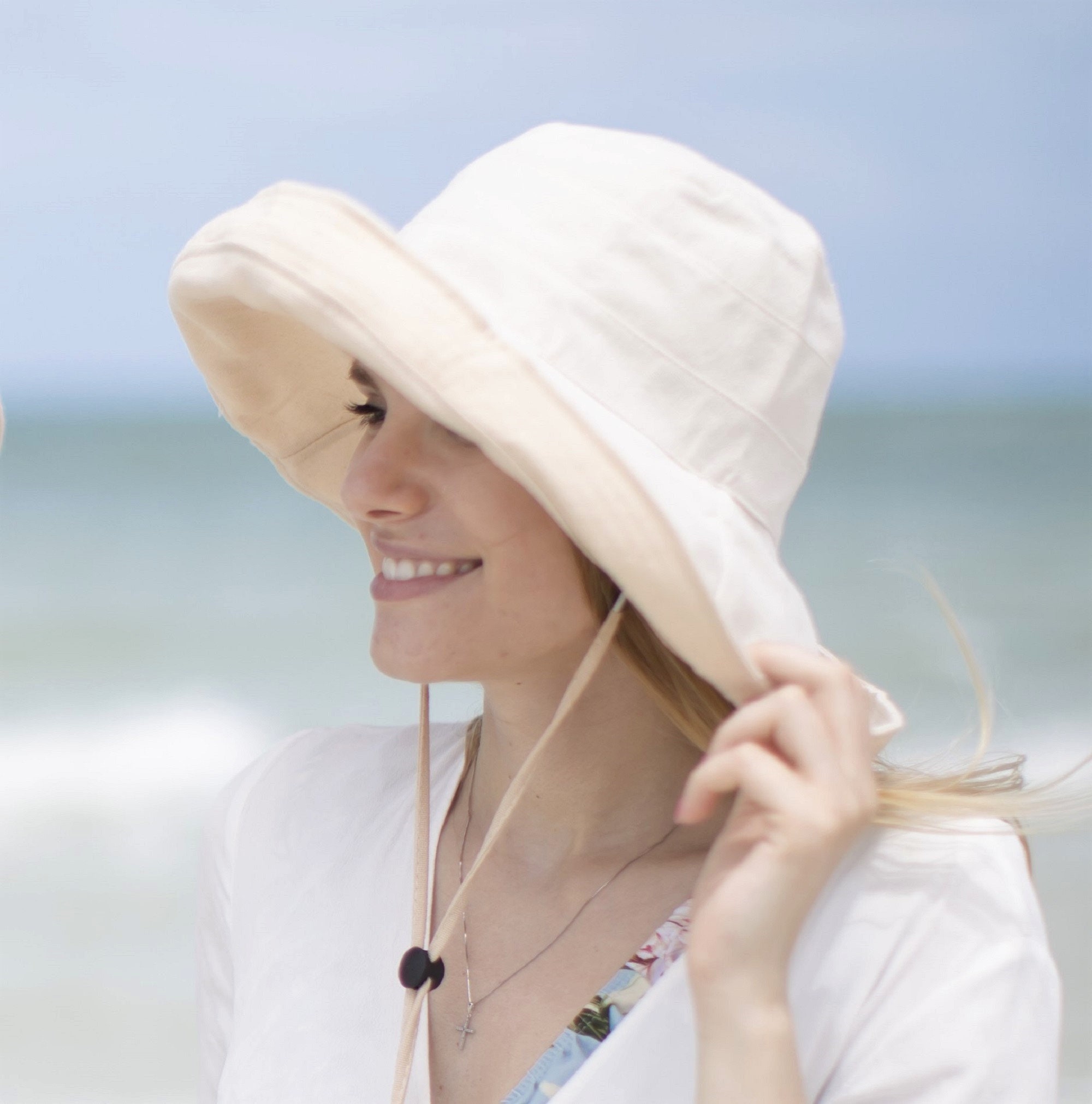 Sun Hat Women's Wide Brim Bucket Hat, Large Cotton Floppy Panama Sunhats Packable Summer Elegant Vacation Honeymoon Hat - Image 2
