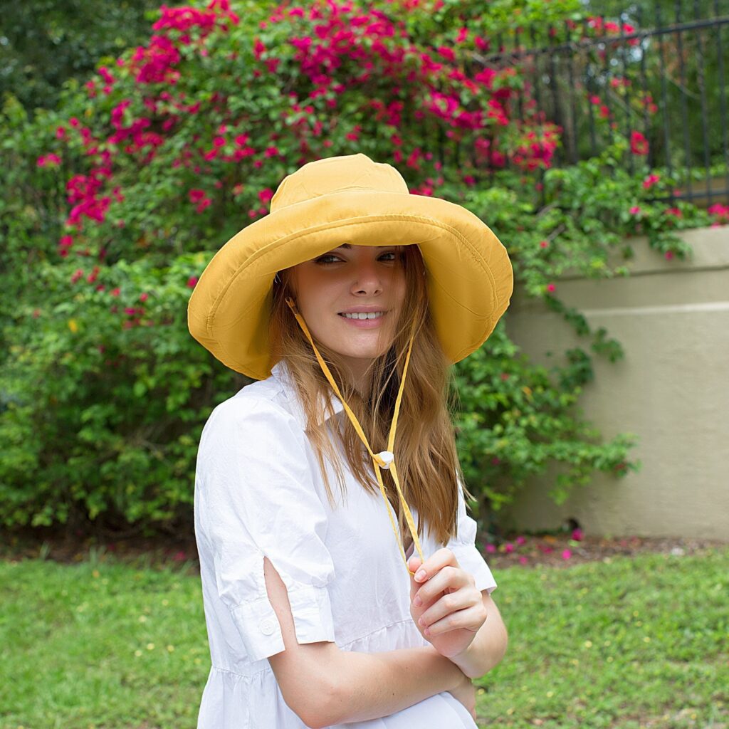 Adjustable Size Women's to Fit All Heads Soft Brim Floppy Extra Wide Brimmed Bucket Hat All Season Foldable Hat Yellow
