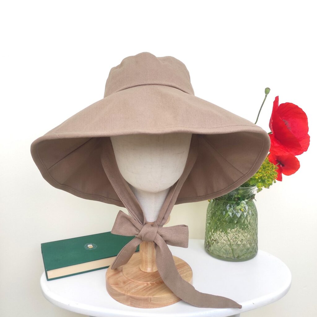 Khaki Linen Cotton Summer Bucket Hat, Linen Wide Brim Sun Bonnet, Floppy Vacation Honeymoon Foldable Sun Hat