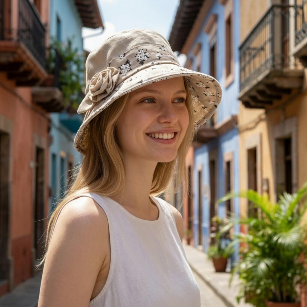 Women's Spring Summer Adjustable Bucket Cloche Flower Hat Foldable Breathable